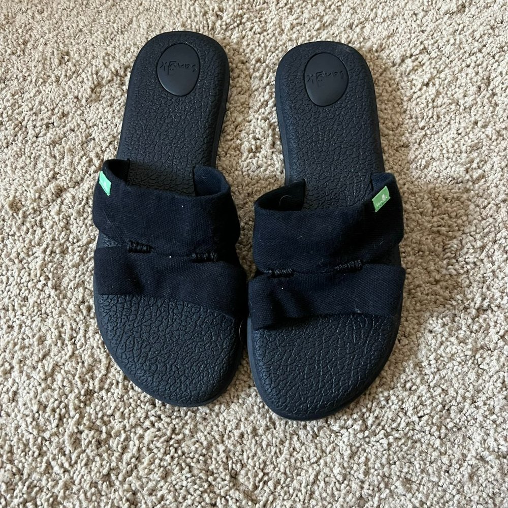 Sanuk Yoga Mat Capri Slide Sandals Flip Flops Black Size 9
